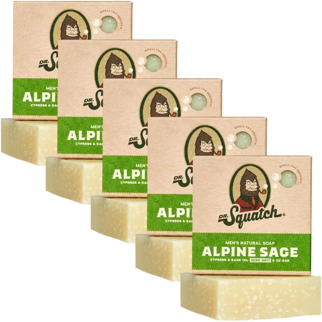 Dr. Squatch Natural Bar Soap for Men - Cold Process Soap with No Harsh Chemicals - Alpine Sage (5 oz, 5-Pack)