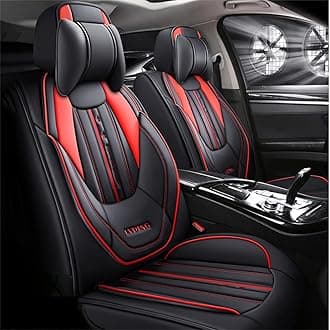 Ruberpig Luxury 5-Seat Car Seat Covers Fit for Millenia Full Set Cushion Leather Front Rear Seat Protectors Non-Slip Waterproof Durable Vehicle Seat Covers with Headrest(Black Red)