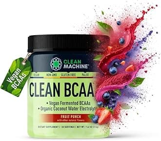 Clean BCAA - 2:1:1 Food Sourced BCAAs Powder & Coconut Water Electrolytes Recovery & Amino Energy Supplement - Award Winning Vegan Amino Acid Supplement - 30 Servings (30, Fruit Punch)