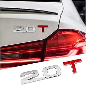 AUCELI 2.0T 3D Car Emblem Badge Decal, 2PCS Auto Trunk Rear Tailgate Metal Sticker, Car Side Fender Letter Nameplate Logo, Vehicle Exterior Decoration Replacement Universal for Truck, SUV, Van (2.0T)