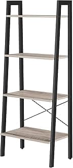 VASAGLE Ladder Shelf, 4-Tier Bookshelf, Bookcase, for Living Room, Bedroom, Kitchen, Home Office, Industrial Style, Steel Frame, Greige and Black LLS44MB