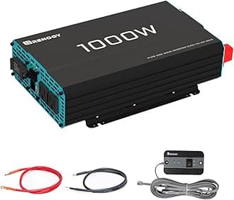 Renogy 1000W Pure Sine Wave Inverter 12V DC to 120V AC Converter for Home, RV, Truck, Off-Grid Solar Power 110V with Built-in 5V/2.1A USB Port, Hardwire Remote Controller