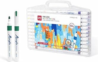 deli Acrylic Paint Markers 48 Colors – Professional Water-Based Art Markers for Wood, Canvas, Plastic, Metal & Craft Projects