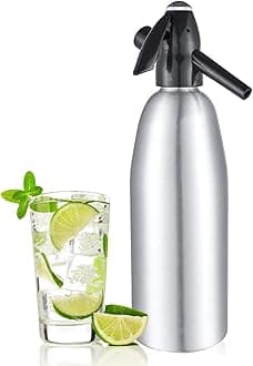 Sparkling Water Maker, 1L Soda Siphon, Aluminum Soda Makers for Home, Silver Portable Water Maker for Soda Water, Cocktails or Soda Water, Use 8 gram CO2 Cartridges(Not Included)