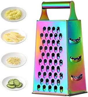 Large Stainless Steel 4 Sides Grater Slicer with Handle, Multifunctional Cutter Planing for Ginger, Garlic, Cucumbers, Carrots, Cheese, Potato, Ergonomic Design Kitchen Gadgets Accessories Rainbow