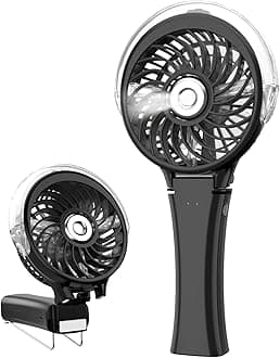 HandFan Small Handheld Misting Fan Battery Operated Mister Fan Portable Personal Mist Fan Rechargeable Water Spray Fan Mister Foldable with Colorful LED Nightlights, 3 Speeds, Strong Wind for Travel