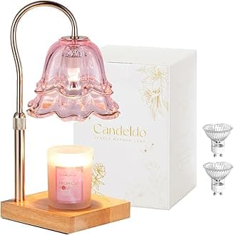 Candle Warmer Lamp with Timer: Pink Flower Candle Warming Lamp with 2 Bulbs Height Adjustable Wax Warmer Dimmable Bedroom Mothers Day Decor Gift for Women