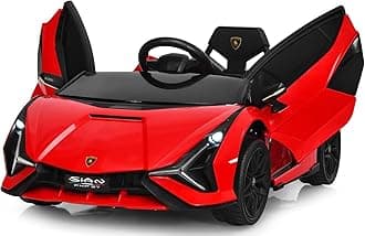 INFANS 12V Licensed Lamborghini Sian Kids Ride On Car with Parent Remote Control, Spring Suspension, MP3 Player, Electric Toy Roadster Carbon Fiber Textured for Toddler (Red)