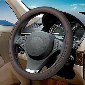 Microfiber Leather Steering Wheel Cover with Classic Embossing, Anti-Slip Breathable Auto Car Wheel Protector, 15 Inch, Coffee