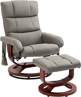 HOMCOM Recliner Chair with Ottoman Massage Recliner Chair with Ottoman Set, Faux Leather, Steel, Eucalyptus, Foam, Grey, 33D x 28.75W x 40.25H Inch