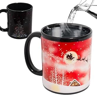 Heat Changing Snowman Ceramic Mug Colour Changing Mug Magical Coffee Mugs Tea Cup 12 Ounce - Novelty for Xmas Funny Gifts, Red/White