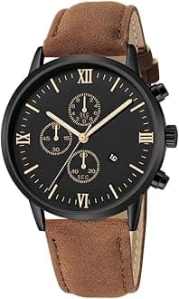 ALINKER Mens Watches, Chronograph Analog Quartz Movement Dress Watch Casual Leather Band Date Watches for Men Roman Numerals Classic Business Wrist Watch