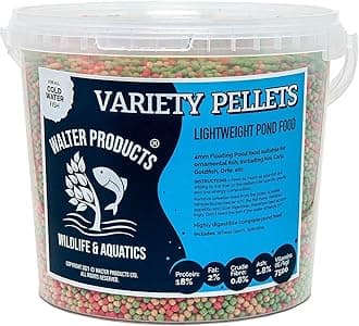 Walters Variety Pellets (2L Tub) | Pond Food for Goldfish, Koi and all Cold Water Pond Fish | Nutritional Floating Fish Food Pellets in Stay Fresh Tubs and Refill Bags