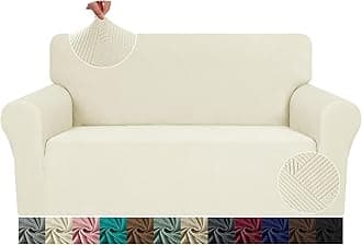 JIVINE Loveseat Slipcovers, 1 Piece Stretch Couch Covers for 2 Cushion Furniture Protector with Elastic Bottom for Kids Pets Jacquard 2 Seater Sofa Cover (Loveseat, Beige)