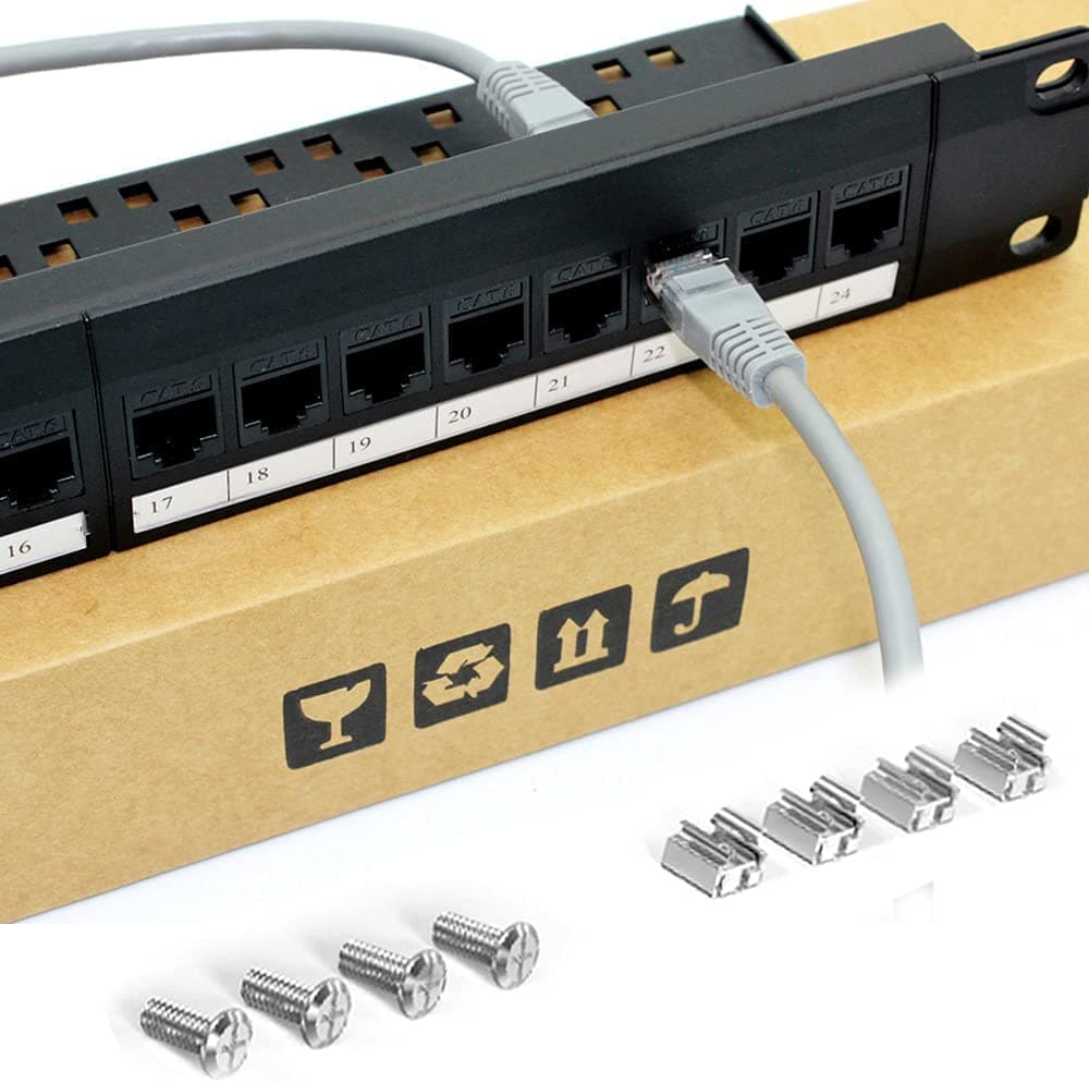 24 Port 1U Rack Mountable Cat6 Patch Panel, Pro Rj45 110 Network cable Port Straight Plug Cable Management Frame, High-Speed, Stable Transmission, Durable, Anti-Rust For Home, Office, Industrrial Use