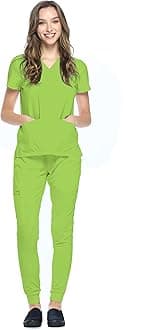 Jogger Scrubs for Women Set – V-Neck Scrub Top & Elastic Jogger Scrub Pants for Women 8 Pockets