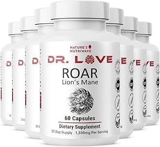 Dr. Love Roar Lion’s Mane Mushroom Supplement – Plant-Based Formula with Cordyceps, Reishi & Shiitake – Vegan, Gluten-Free, GMP Certified, Made in USA – 60 Capsules, 8 Month Supply