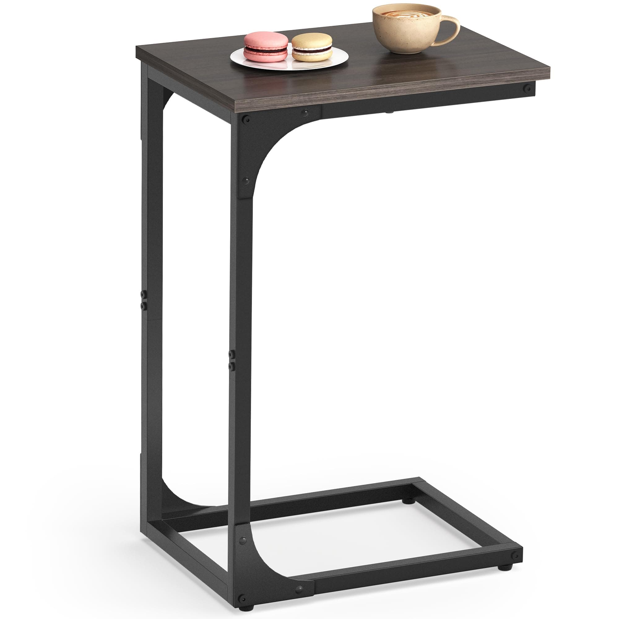 VASAGLE C-Shaped End Table, Small Side Table for Couch, Sofa Table with Metal Frame for Living Room, Bedroom, Bedside, Chestnut Brown and Black