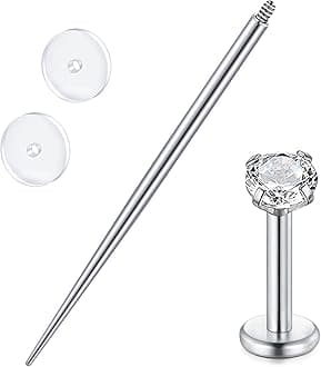 QWALIT Piercing Taper Threadless Piercing Changing Tool Piercing Taper Insertion Tool Piercing Threader Tool Flat Back Earring Applicator Tool Labret Titanium Threadless Insertion Pin 16g 18g 20g