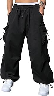 Men's Baggy Cargo Pants Trendy Casual Parachute Pant Loose Fit Harem Joggers with Pockets for Streetwear