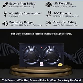 Commercial Ultrasonic Rat and Rodent Rodent Repellent Sonic Range Ultrasonic Shield Pest Repeller / 1 Year Warrenty (Effect Area Range : 100 Cubic Meters / 3500 SQ) Black Matt.