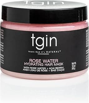 tgin Rose Water Hydrating Hair Mask – Deep Conditioning Hair Mask & Curl Definition – Hairmask Infused with Rose Water & Acai Berries for Soft Curls – Without Parabens & Sulfates – 12 Oz
