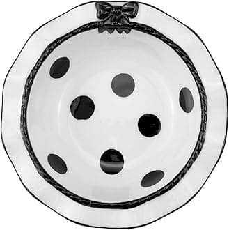 Bitray Cute Ceramic Bowls Black Dot Ceramic Bowl Lovely Wavy Lace Ceramic Bowl with Bow Suitable for Soup Salad Dessert (Black - 5 Inch)