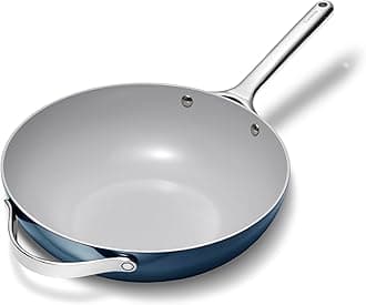 Non-Stick Stir Fry Pan - 12” Wok-Inspired Pan - Free From Forever Chemicals - High-Sloped Walls - Stainless Steel Handles - Navy