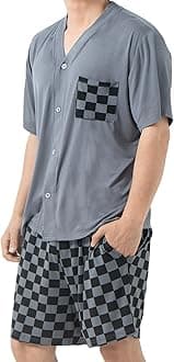 AovYoo Mens Pyjamas Set Modal for Men Summer Cooling Pjs Short Sleeve Sleepwear Nightwear Lightweight Dry Soft Sleep Set With Pocket