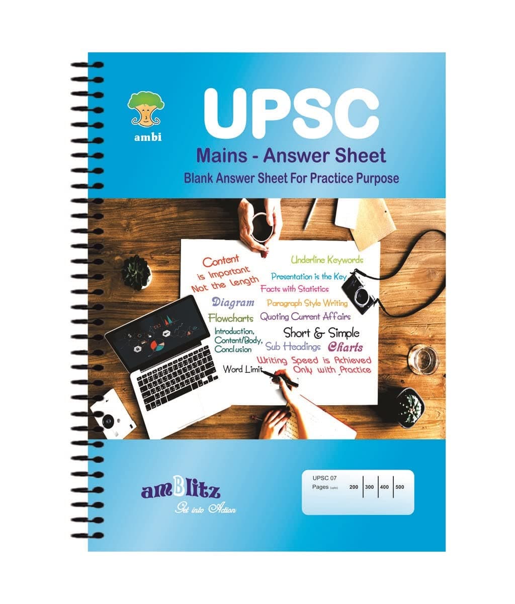 amblitz UPSC Blank Practice Answer Sheet | 300 Pages | Spiral Notebook | A4 Size | 70 GSM Thick Paper |