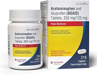 - Dual Action Acetaminophen 250mg and Ibuprofen 125mg Caplets, Up to 8h of Pain Relief for Minor Aches and Pain, Headaches, Toothache, Backache, Menstrual Cramps, Minor Arthritis Pain, 216 Count