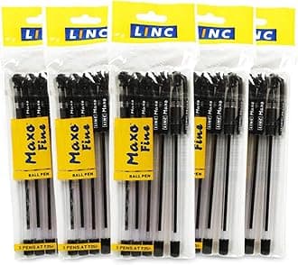 Linc Maxo Ballpoint Pens, BLACK, Pack of 10, Fine Point (0.7mm), Comfortable Grip, Everyday Pens for School Office Home Business
