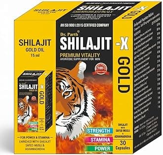 Dr. Parth Shilajit-X Gold Capsules for Men | Ayurvedic Strength, Stamina & Energy Support Supplement | With Pure Shilajit, Safed Musli & Ashwagandha | Daily Vitality Formula | 30 Capsules