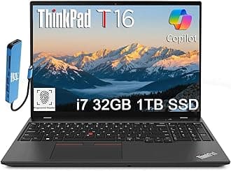 ThinkPad T16 Business Laptop (16" FHD+ Anti-Glare, Intel 10-Core i7-1355U, 32GB DDR5 RAM, 1TB SSD), Fingerprint, 2 x Thunderbolt 4, Webcam, Ethernet, Wi-Fi 6E, IST Hub, Win 11 Pro w/Copilot