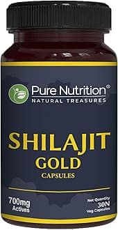 - Pure Nutrition Shilajit Gold - 30 Veg Capsules, With Kaunch Beej, Ashwagandha, Safed Musli, Gokhru & Shatavari For Energy, Strength, Stamina & Performance,Premium Ayurvedic Supplement For Men
