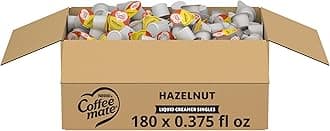 Coffee Creamer, Hazelnut, Liquid Creamer Singles, Non Dairy, No Refrigeration, Box of 180