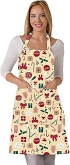 TOSHE Kitchen Apron Waterdrop Resistant Cotton Apron with adjustable Aprons for Women with Pockets Cooking Apron