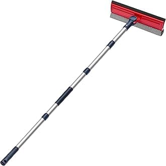 DSV Standard Professional Window Squeegee | 2-in-1 Window Cleaner Sponge and 10" Soft Rubber Strip with Telescopic Extension Pole 34 INCH & 86.5 cm | Adjustable to Clean from Multiple Angles