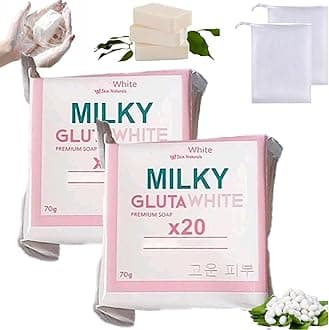 Milky Gluta White Soap 20x, Milky Gluta White Soap, MilkyGluta Whites Bar Soap, Glutamilk 𝐖𝐡𝐢𝐭𝐞𝐧𝐢𝐧𝐠 Soaps, Glutamilk Premium Soaps for Face & Body, Deep Cleanse, Exfoliate (1, 2pcs)