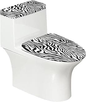 Zebra-Stripe Toilet Lid & Tank Covers Set 2 Pieces for Bathroom Round Lids Stretchable Fabric Elastic Bottom Home Decor