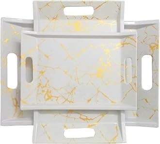 Melamine Multicolor Serving Tray, Set of 3 (Small, Medium and Large Size) Golden Series