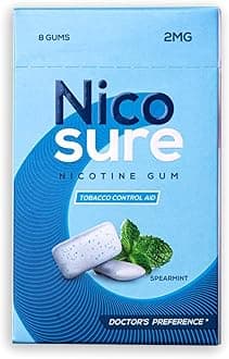 Nicosure Nicotine Gums 2mg Pack of 18-144Gums Tobacco Control Aid Spearmint Flavour Doctors’ Preference Aids in Quitting Tobacco Low throat irritation Long-lasting flavour Tobacco Cessation Sugar-free