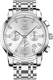 - Men's Stainless Steel Chronograph Watch, Big Face Gold Silver Black Tone Easy to Read Analog Quartz Watch, Luxury Waterproof Date Diamond Roman Arabic Numerals Dial Dress Watch for Men