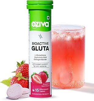 OZivaBioactive Glutathione Tablets for Radiant Skin - 15 Effervescent Tablets (Pack of 1) | L-Glutathione, Lycopene, Vitamin C For Skin Glow & Anti-Pigmentation | Strawberry Swirl