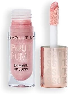 Revolution, Pout Bomb Shimmer Lip Gloss, Buildable Sheer Color, High-Shine with Hyaluronic Acid & Sweet Vanilla Scent, Shine Pink, 0.15 oz