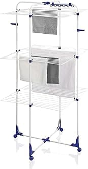 Leifheit Classic Tower 340 Standing Clothes Airer, Foldable Clothes Rack for Outdoor & Indoor, 34 m Clothes Horse with multiple Hooks for Hangers, Leifheit Airer