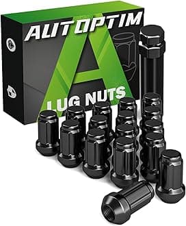 16PCS M12x1.5 Spline Lug Nuts - Replacement for Can-Am Honda Polaris Aftermarket Wheel, 1.38'' Length - 17mm Hex - Cone Acorn Taper Seat Black 6 Point Closed End Short Nuts with 1 Socket Key