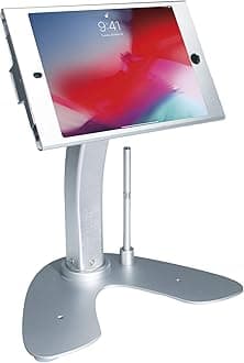 Dual Kiosk Stand- CTA Aluminum Stand with Locking Case and Cable. 360-Degree Rotating Base. Enclosure Designed for iPad mini Generations 1-5 with Access to all Ports and Buttons, Silver (PAD-ASKM)