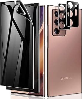 LYWHL [2+2 Pack for Samsung Note 20 Ultra Privacy Screen Protector, [Support Fingerprint ID] Anti-Spy Black Full Adhesive Flexible Film + Camera Lens Glass Protector for Galaxy Note 20 Ultra