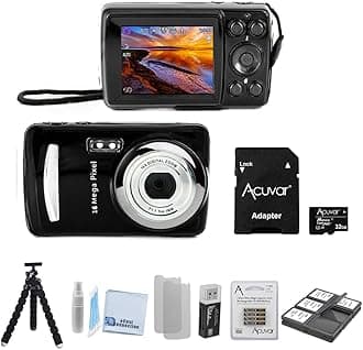 Acuvar 16MP Compact Digital Camera with 2.4" LCD 32GB Micro SD Card Flexible Tripod AAA Batteries Card Reader Cleaning Starter Kit Digital Point and Shoot Camera Cameras for Photography Vlogging Kit